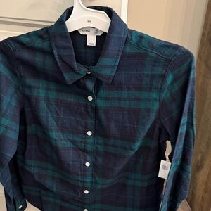 Old Navy Women’s Blue and Green Plaid Shirt